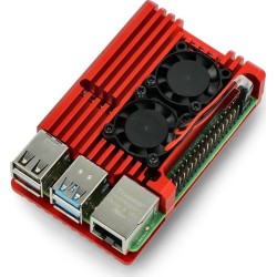 JustPi Obudowa justPi do Raspberry Pi 4B - aluminiowa z dwoma wentylatorami - czerwona
